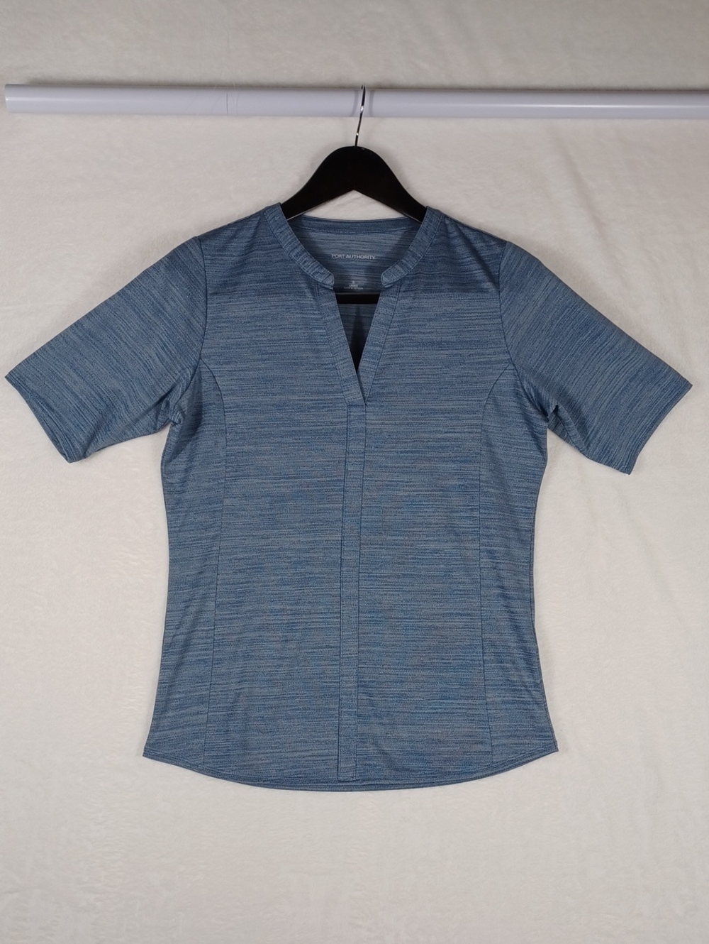 Port Authority Heathered Blue Short-Sleeve V-Slit Top Womens Small